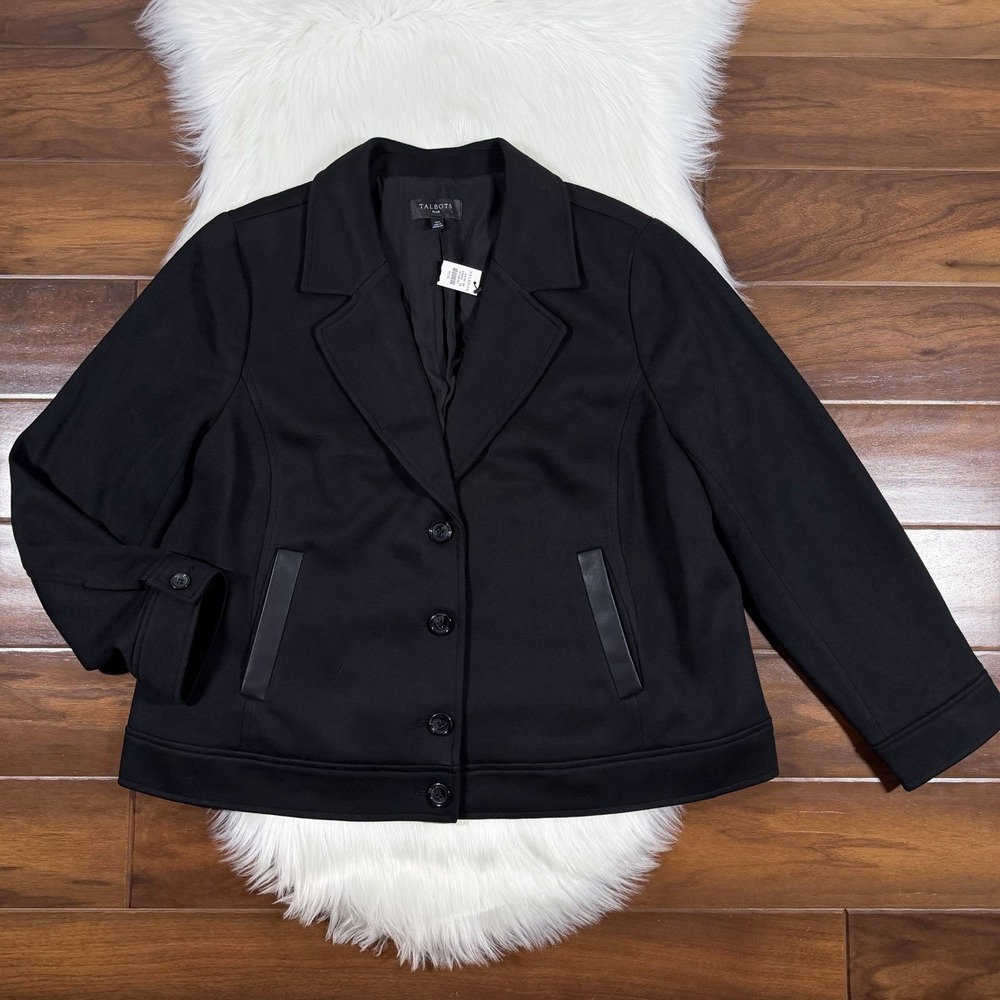 Talbots Women's Size 16 W Black Brushed Knit Button Up Jacket Blazer